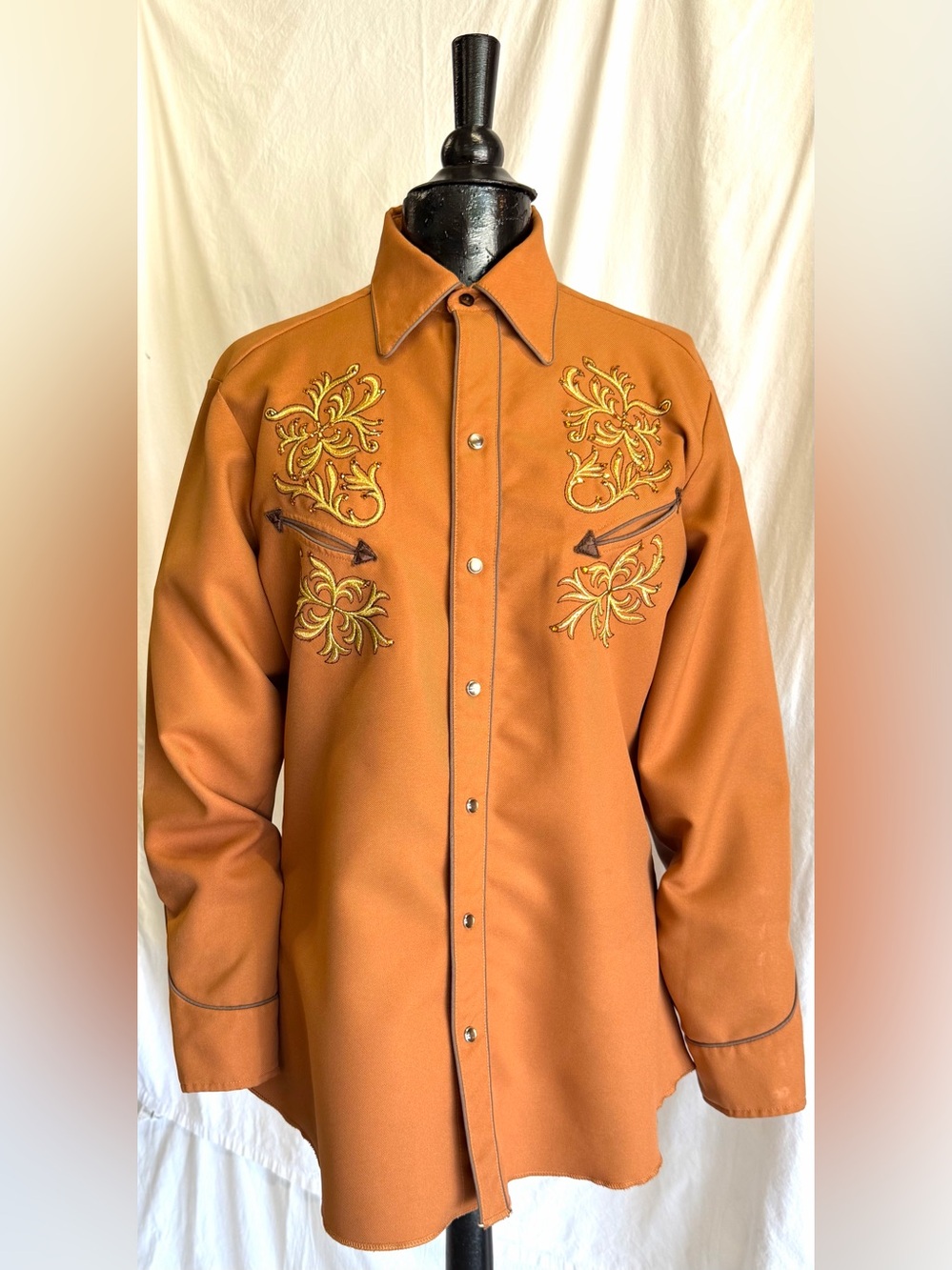 Vintage H Bar C El Dorado Western Shirt Embroidered Rhinestone Pearl Snap size M